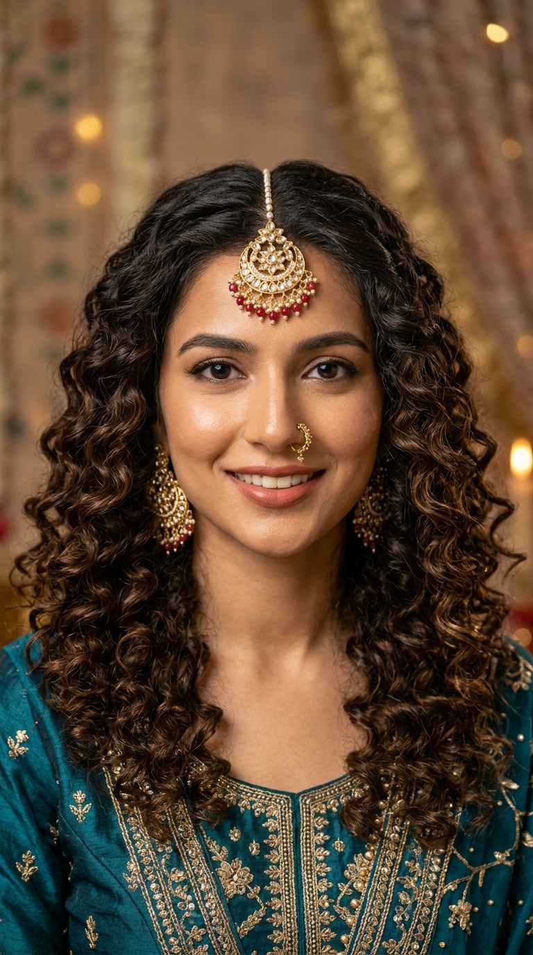 Classic Curls with Maang Tikka