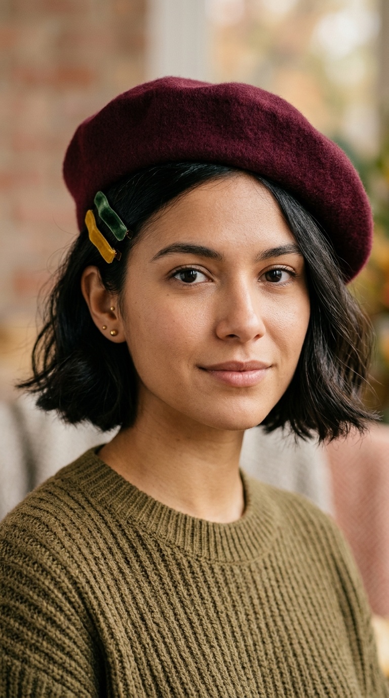Classic French Bob with a Tilted Beret
