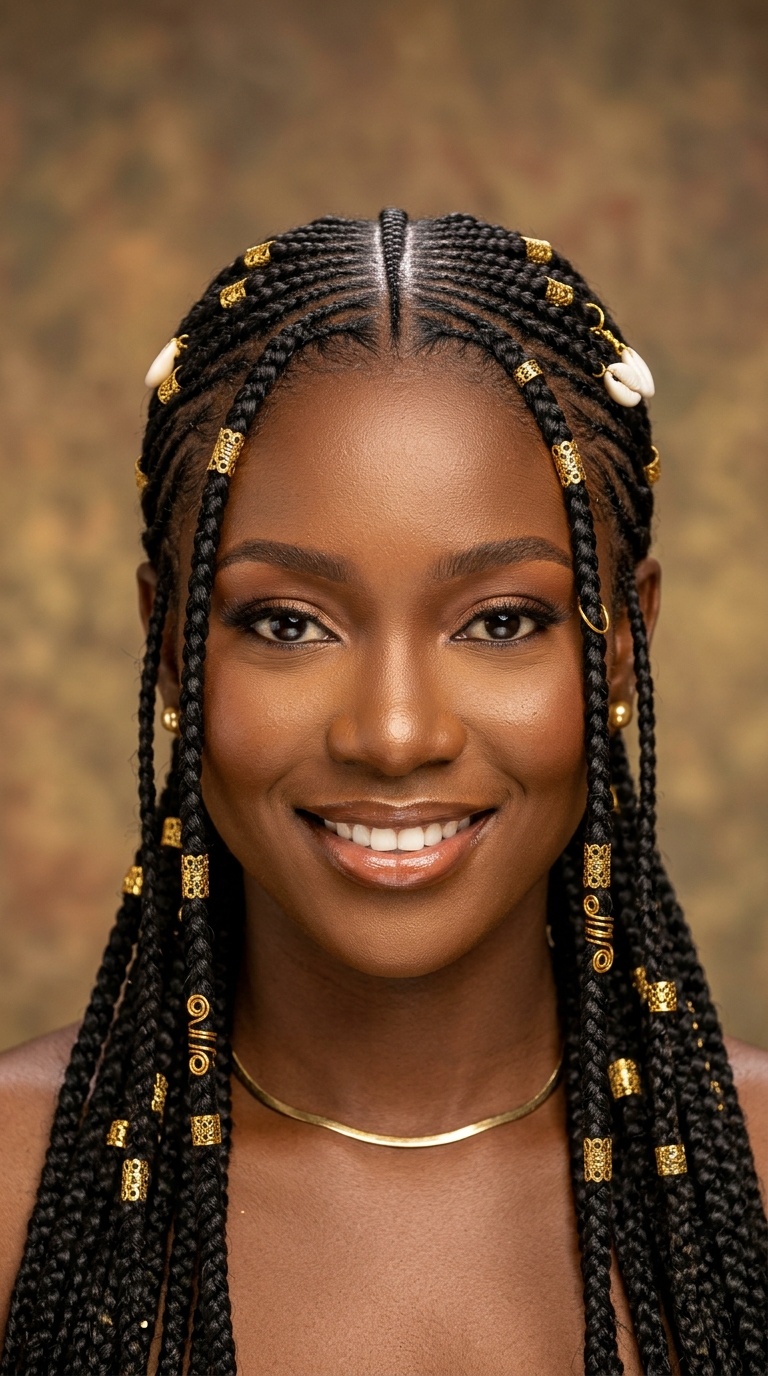 Classic Fulani Braids with Gold Accents