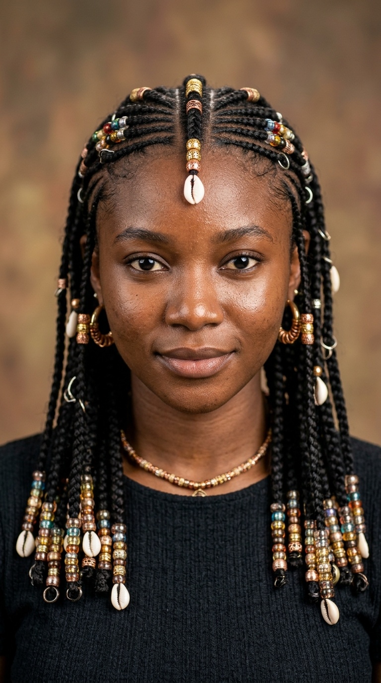 Classic Fulani Braids with Intricate Beads