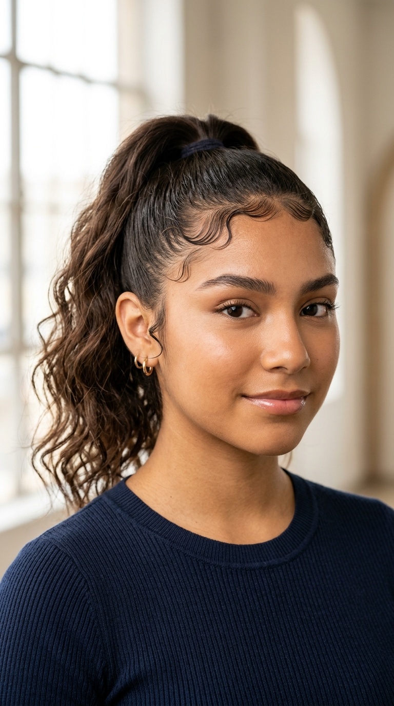 Classic High Ponytail with Wave-Defined Edges