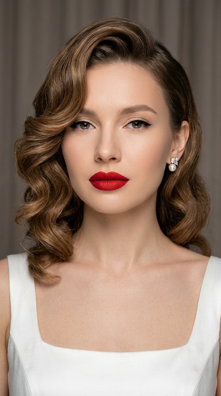 Classic Hollywood Waves and Bold Red Lip