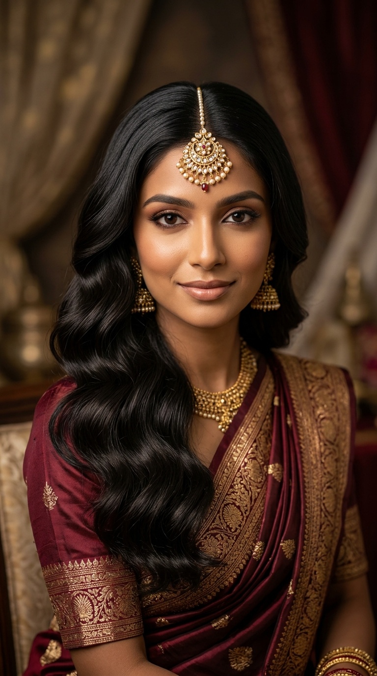 Classic Hollywood Waves with a Maang Tikka