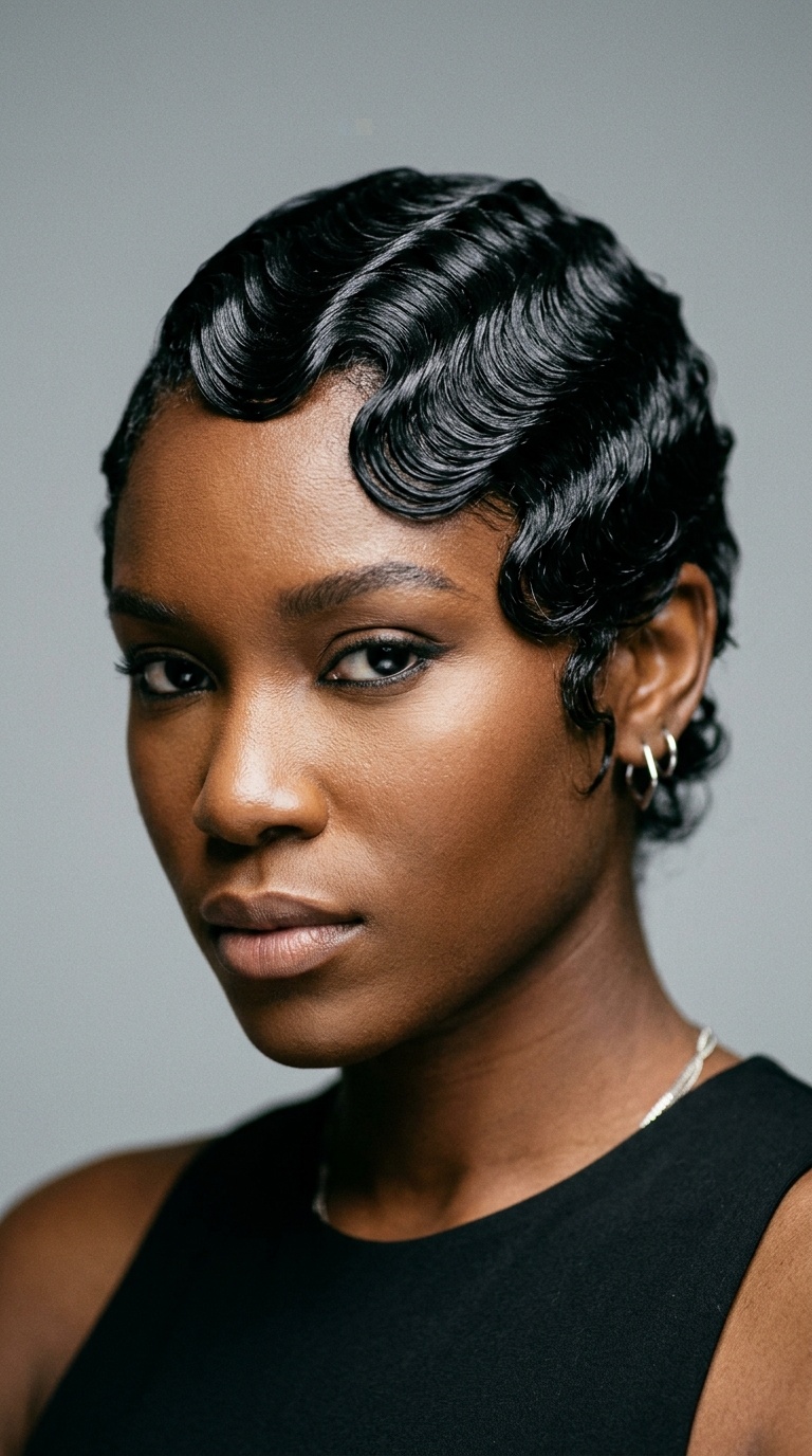 Classic Jet Black Finger Waves