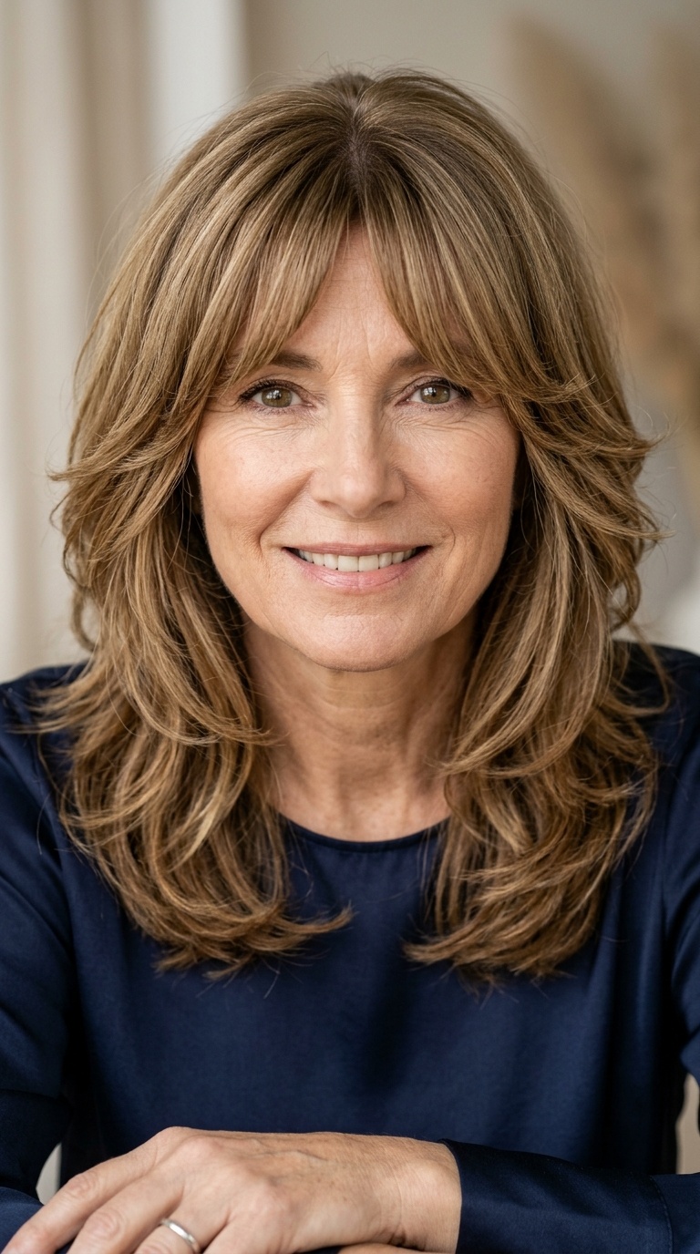 Classic Long Layers with Curtain Bangs