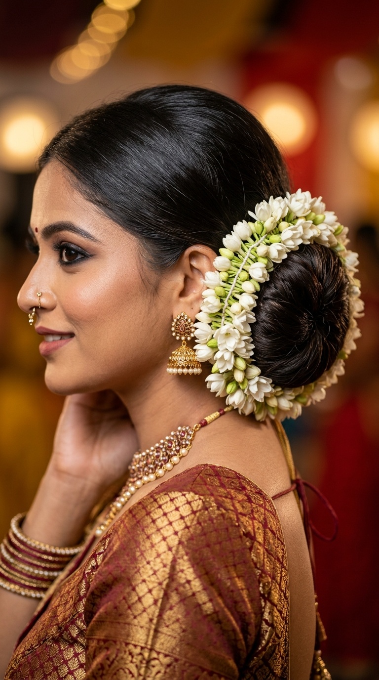 Classic Low Bun with Fresh Jasmine Gajara