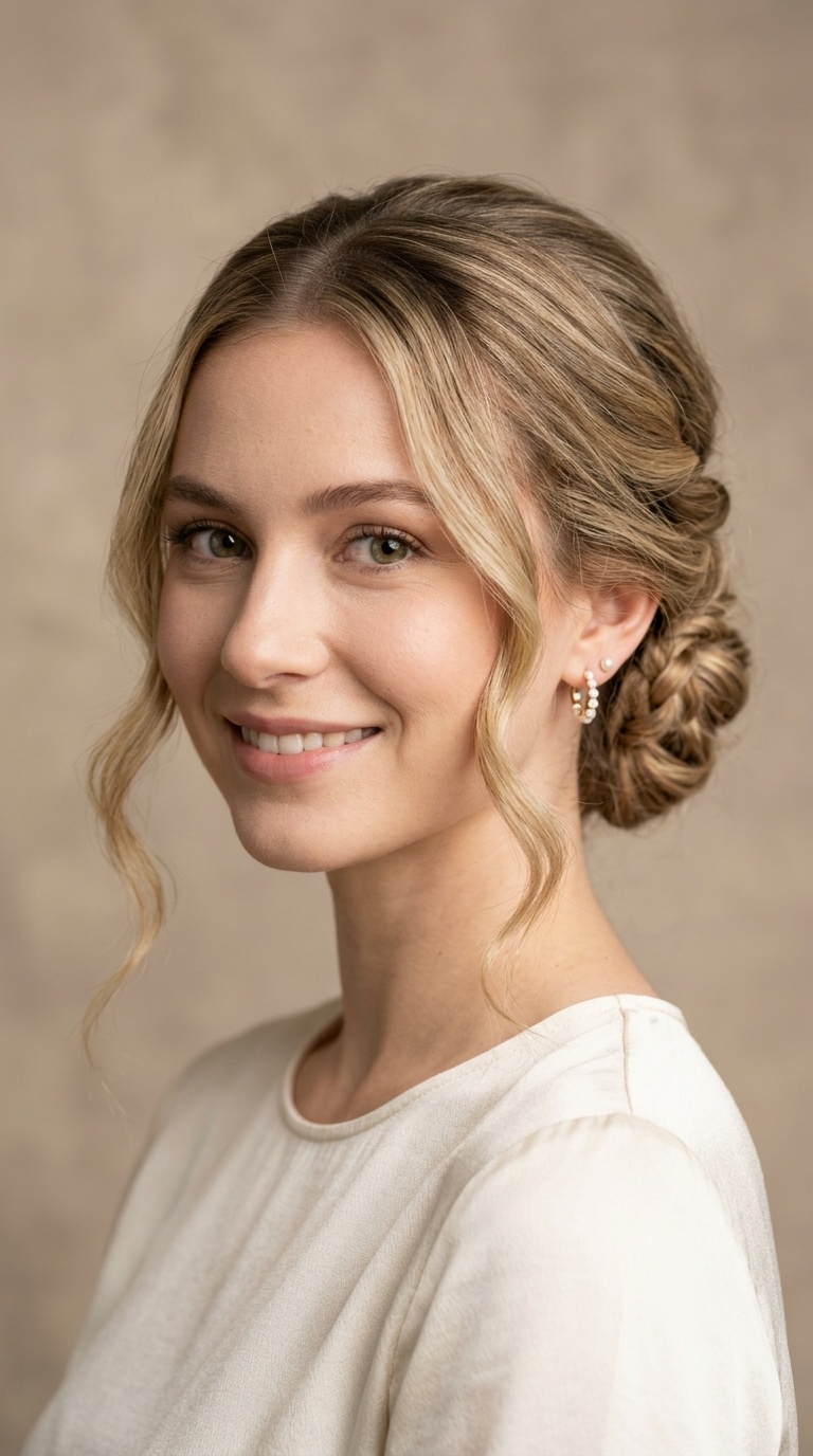 Classic Low Chignon with Face-Framing Tendrils