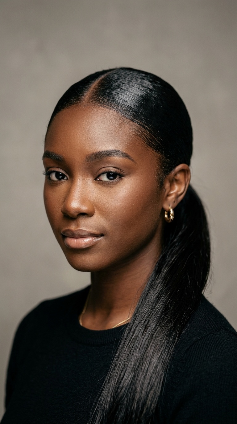 Classic Middle Part Sleek Low Ponytail
