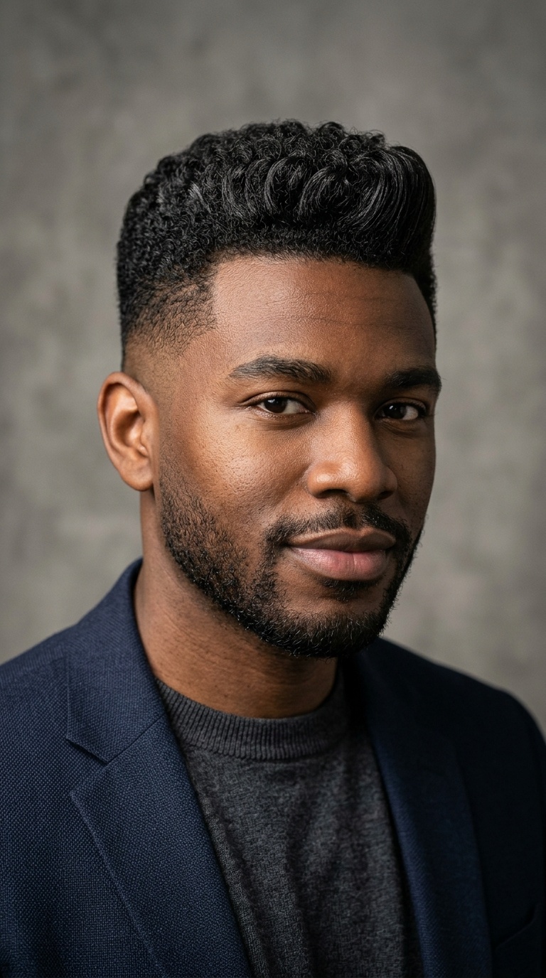 Classic Pomp with Low Drop Fade