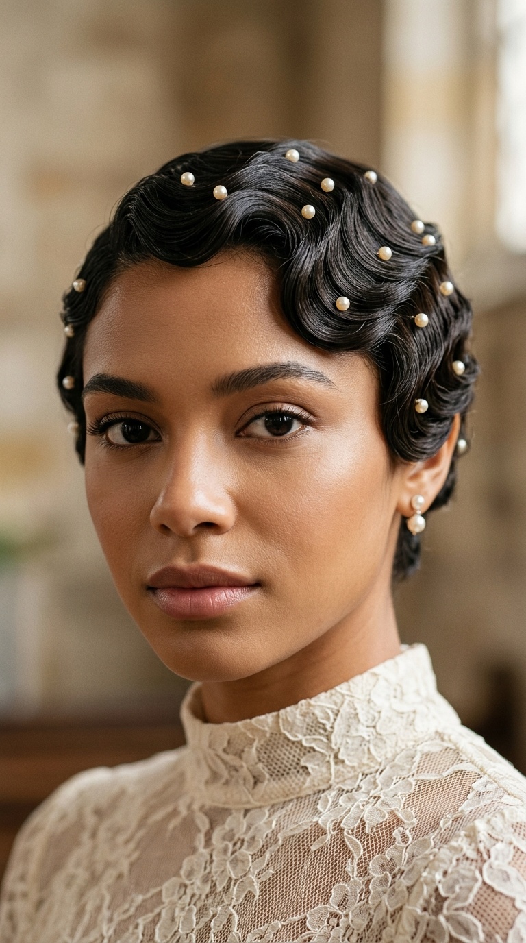 Classic Sculpted Finger Waves with Pearl Pins