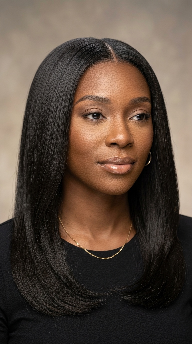 Classic Silk Press with Middle Part