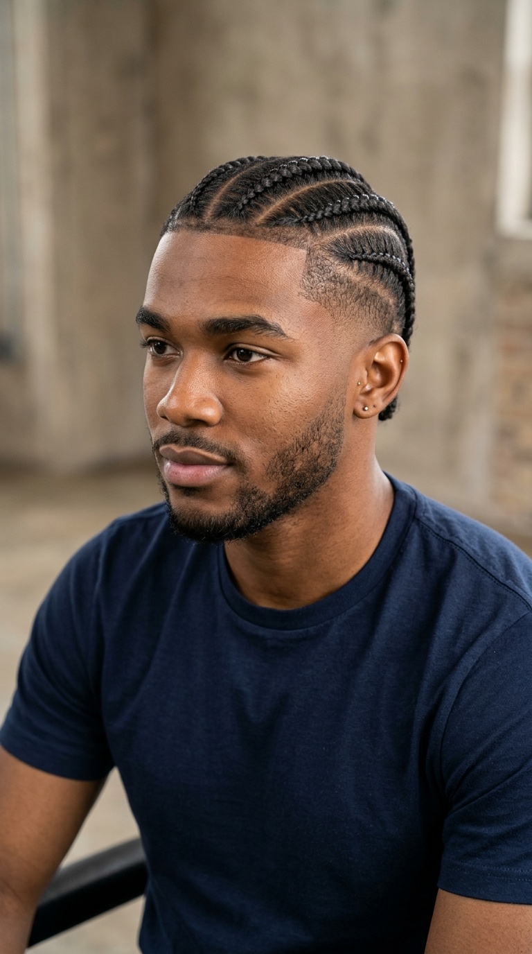 Classic Straight-Back Cornrows with Taper Fade