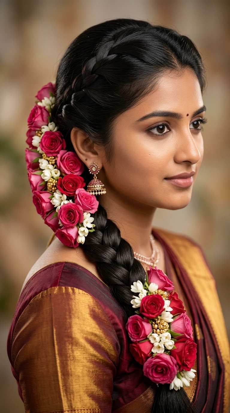 Classic Three-Strand Braid with Rose Jada
