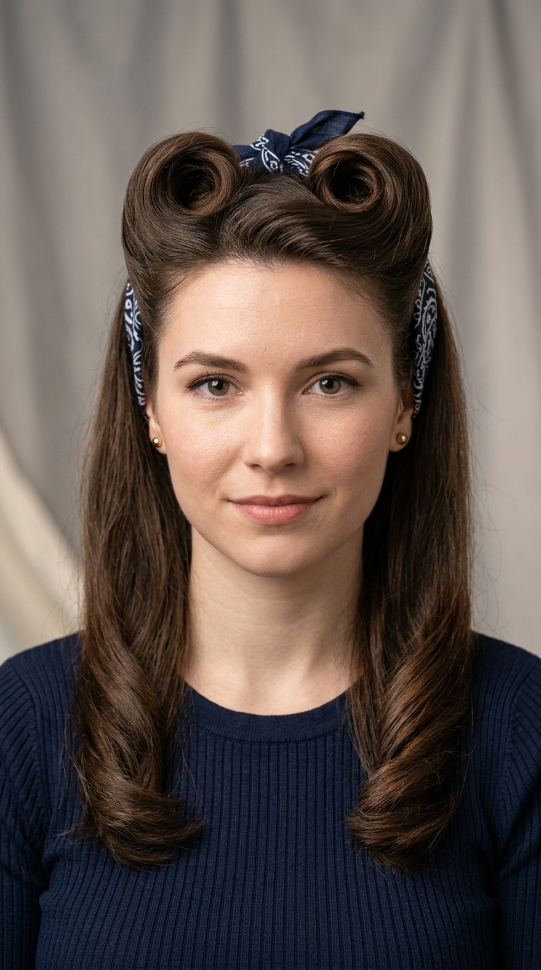 Classic Victory Roll with Bandana Wrap