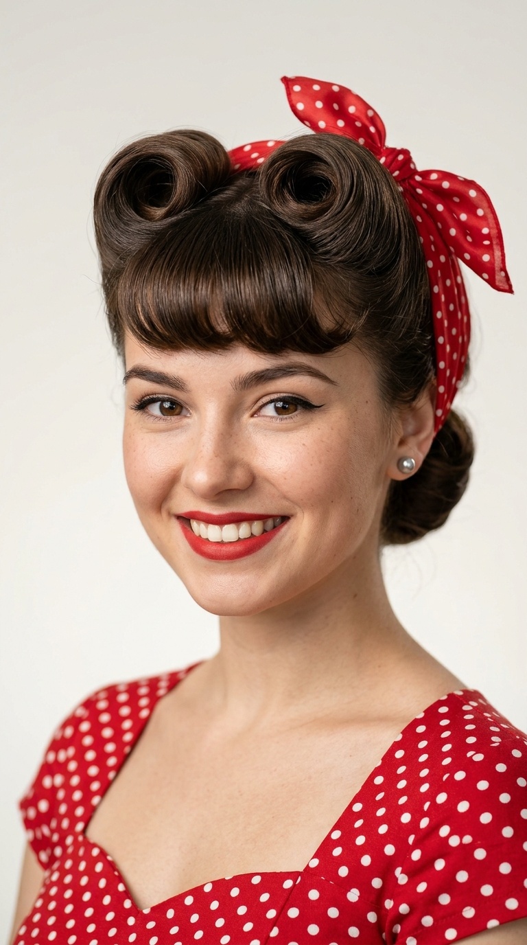 Classic Victory Rolls with a Polka Dot Scarf