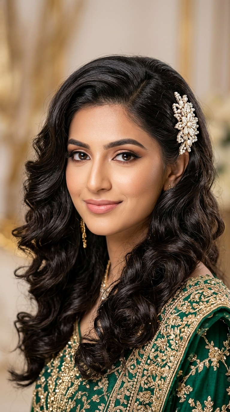 Classic Voluminous Loose Curls with One-Side Clip