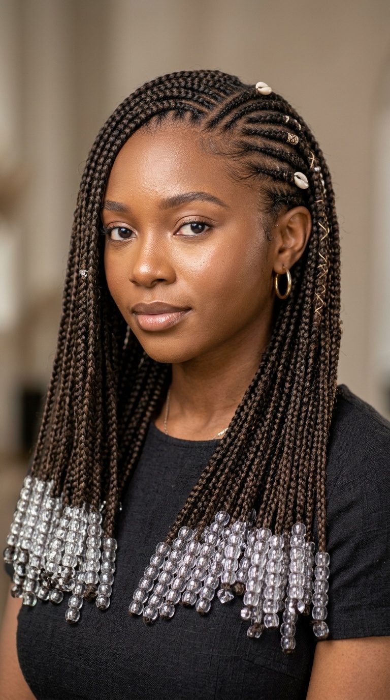 Classic Waist-Length Side Sweep with Clear Beads
