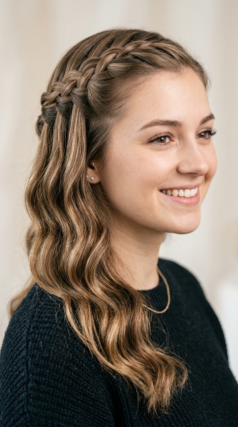 Classic Waterfall Braid with Loose Waves