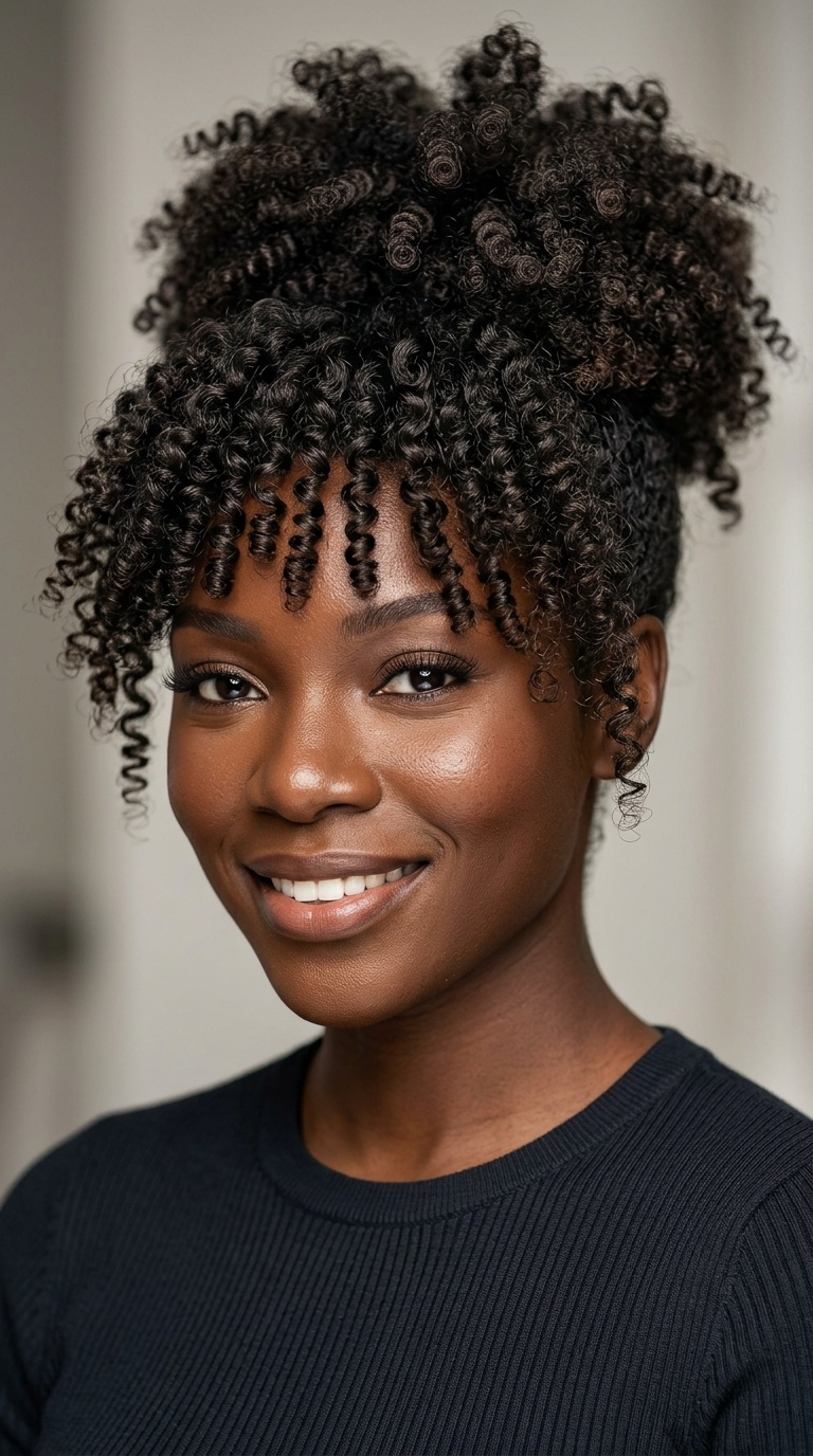 Coily Bangs with High Puff