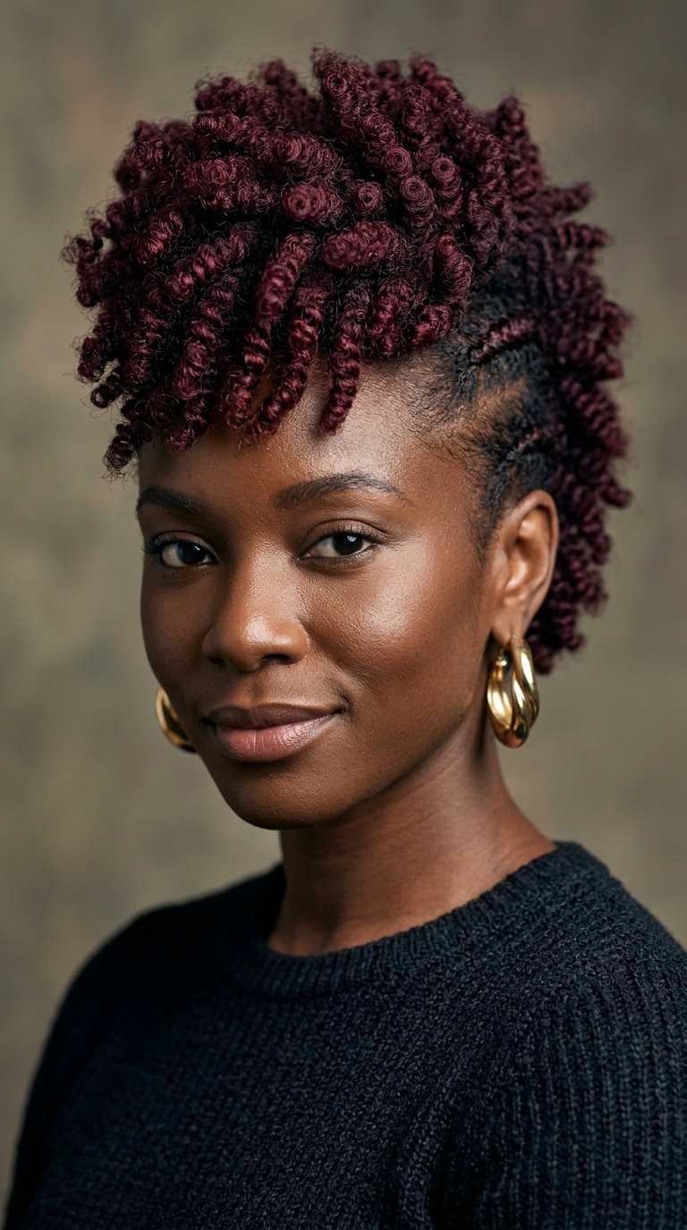 Colorful Coiled Mohawk in Deep Burgundy