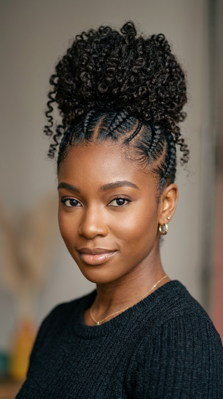 Cornrow-Accented High Top Knot