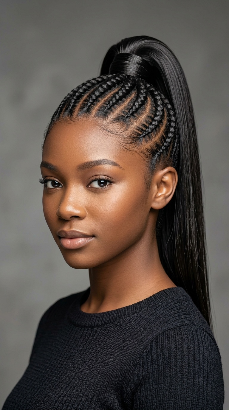 Cornrow-Inspired High Tail
