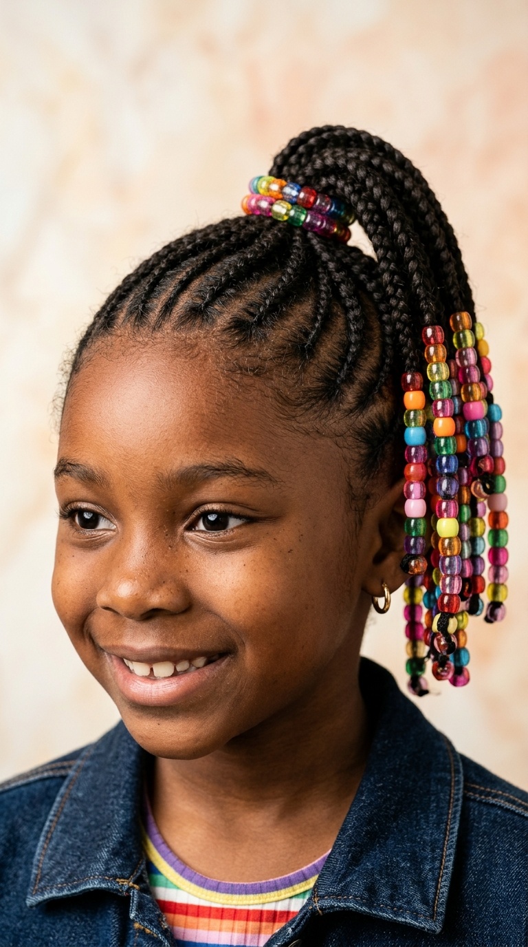 Cornrow Ponytail with Rainbow Beads