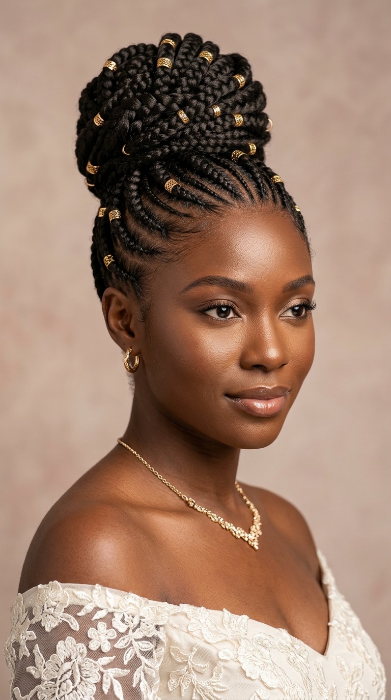Cornrow Updo with Gold Cuffs