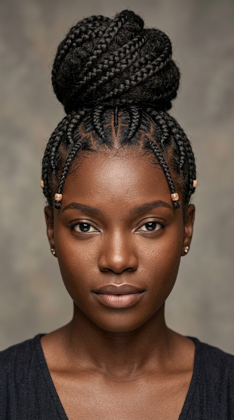 Cornrowed Base High Bun