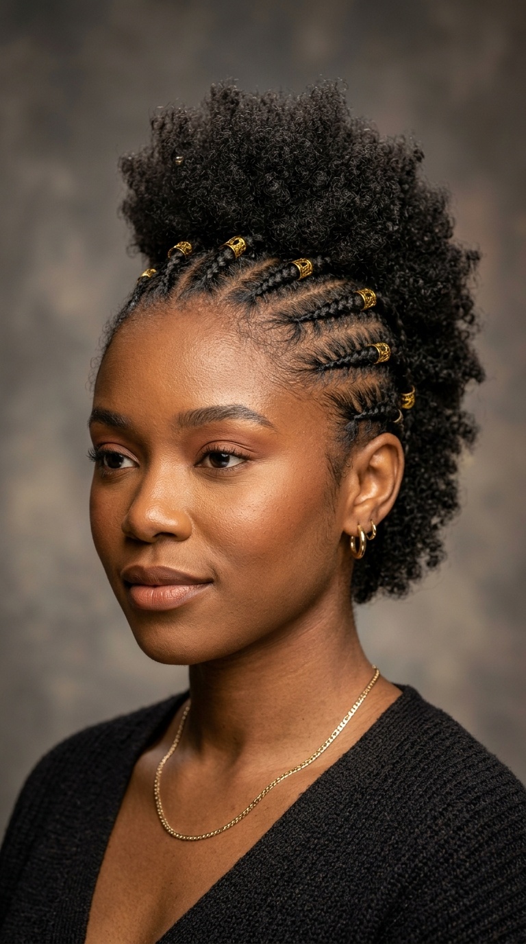 Cornrowed Mohawk with Gold Cuffs