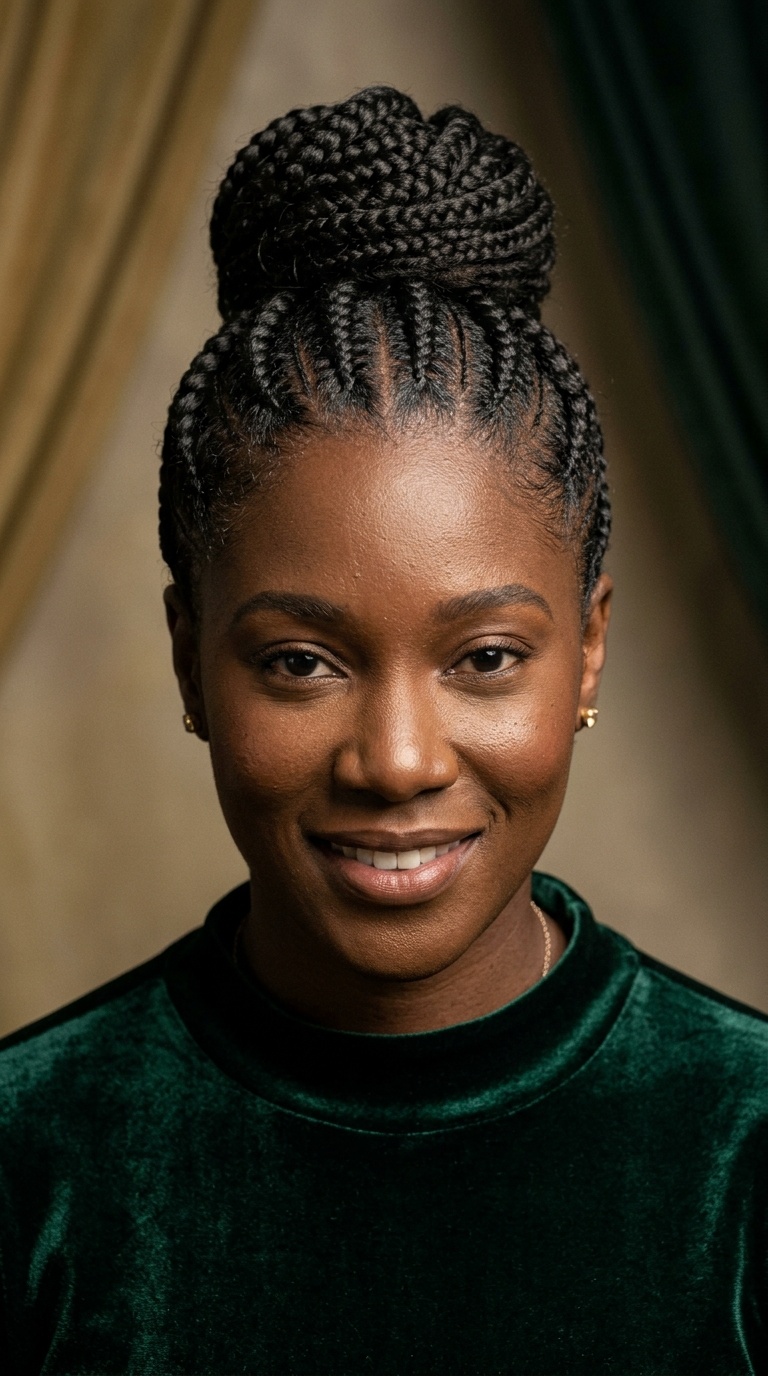 Cornrowed Updo with Tucked Ends