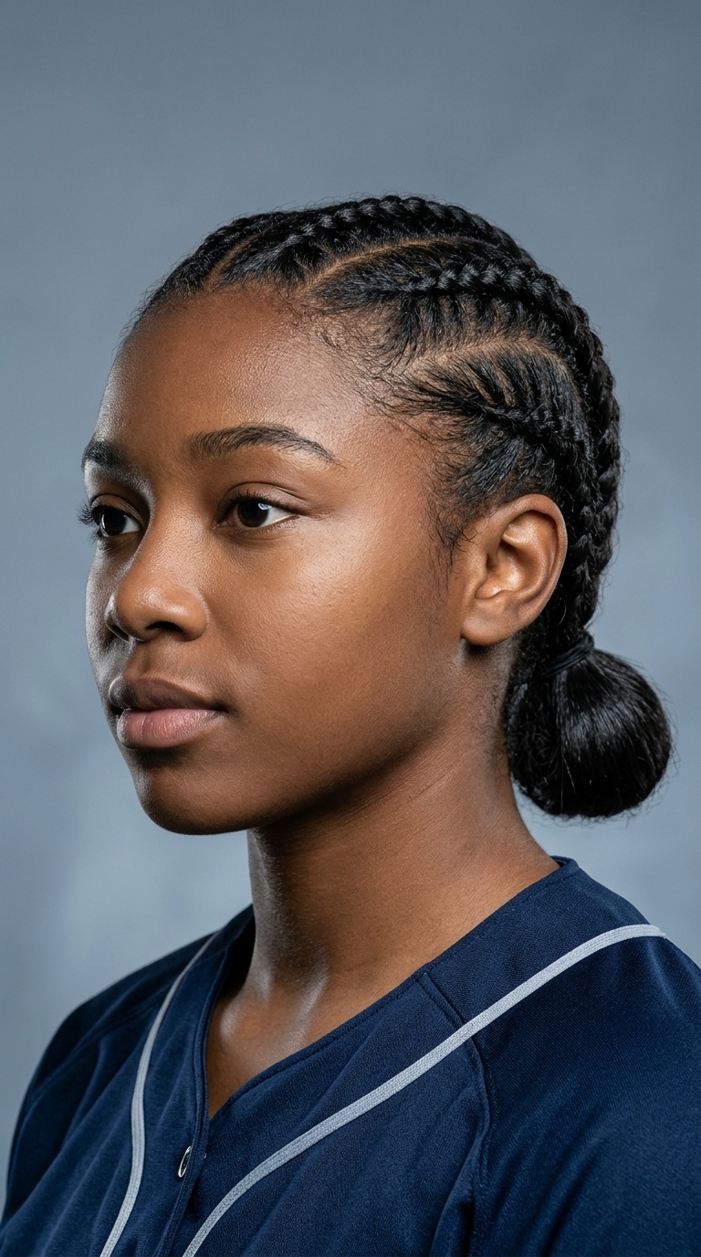 Cornrows into a Low Ponytail