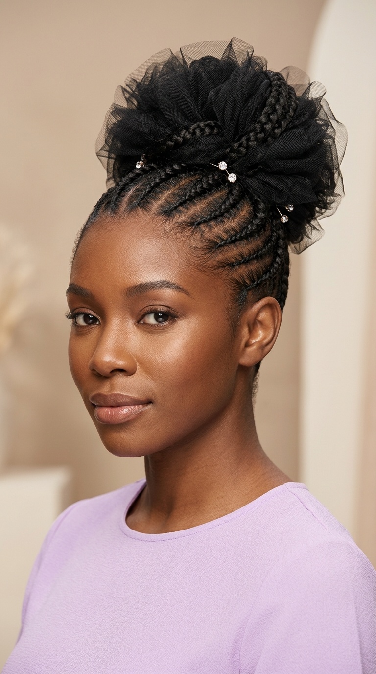 Cornrows into Tulle Bun
