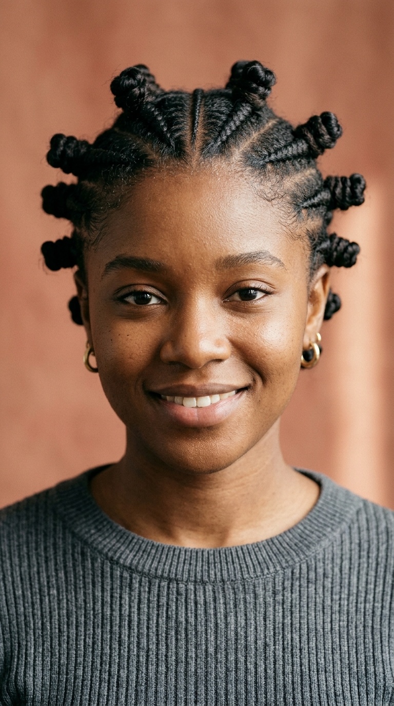 Cornrows with Bantu Knot Ends
