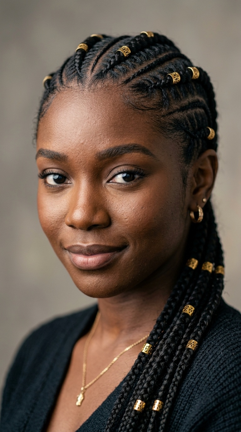 Cornrows with Gold Cuffs and Rings