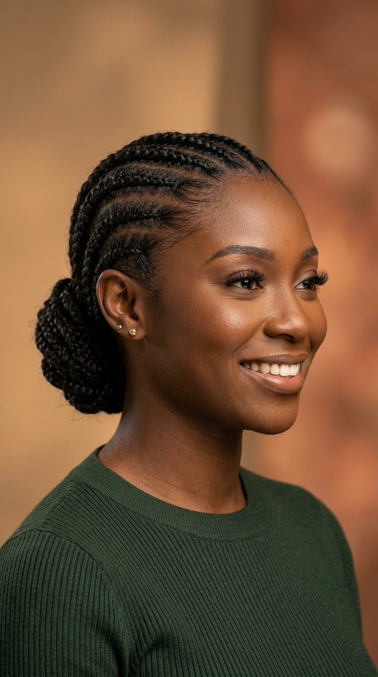 Cornrows with Low Chignon Finish