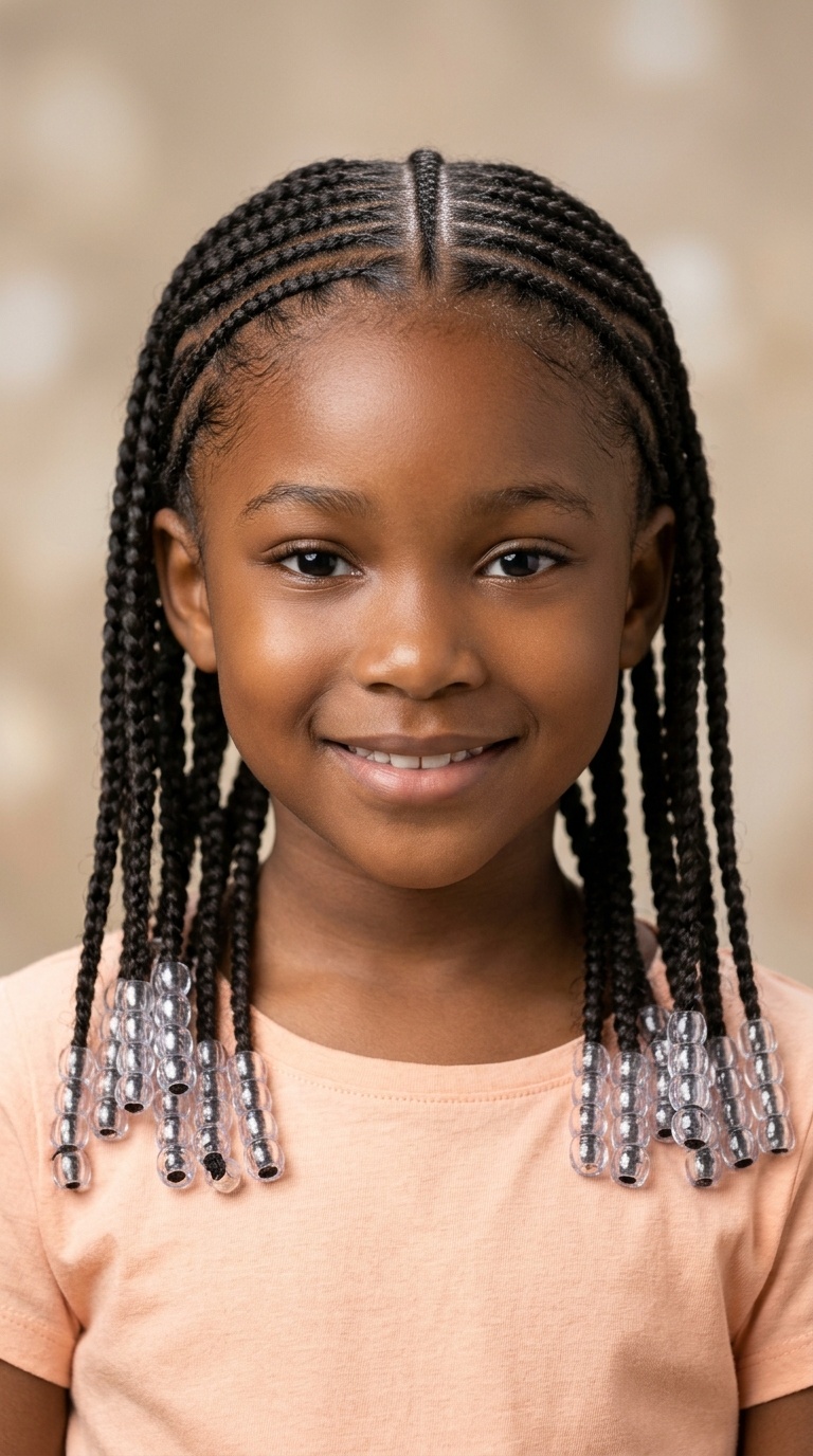 Cornrows with Transparent Beaded Ends