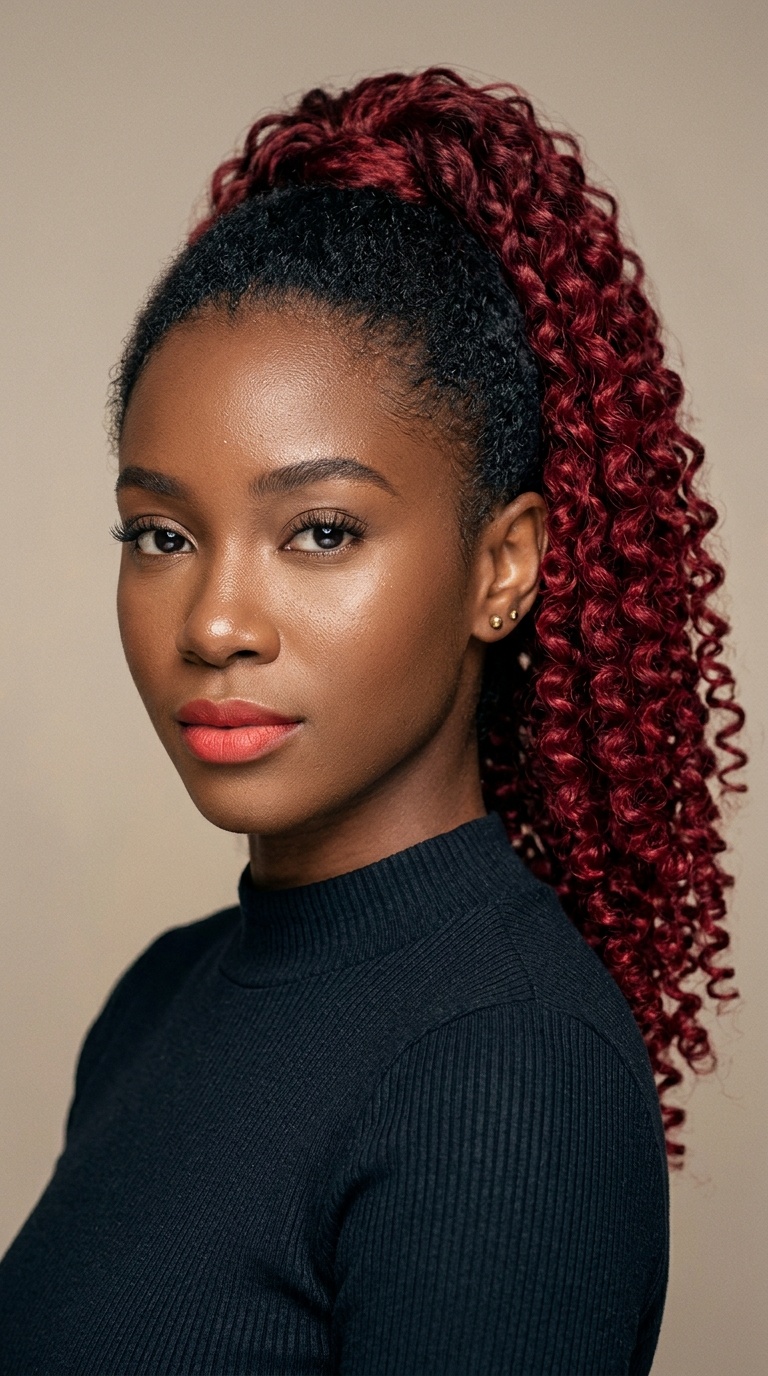 Crimson Curly Drawstring Ponytail