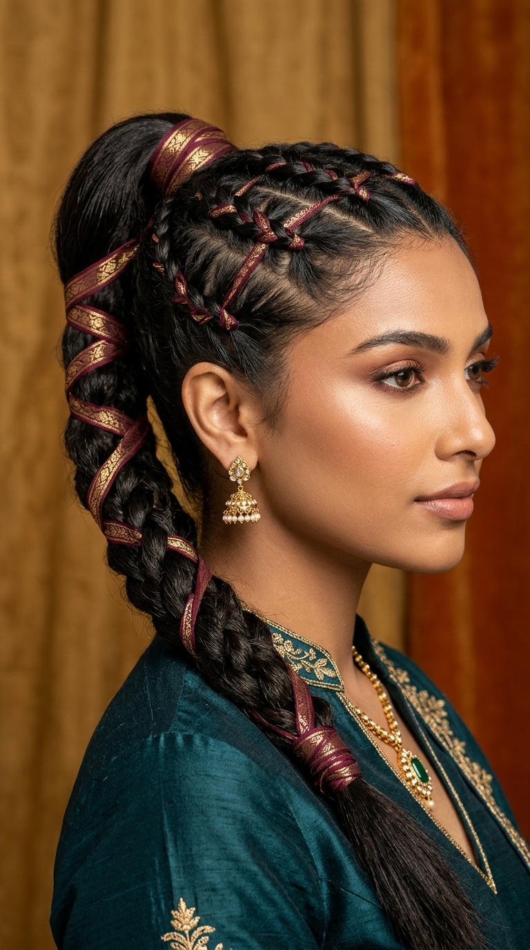 Criss-Cross Braided Ponytail with Ribbon Detail