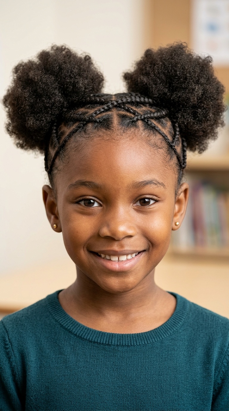 Criss-Cross Braids into Afro Puffs