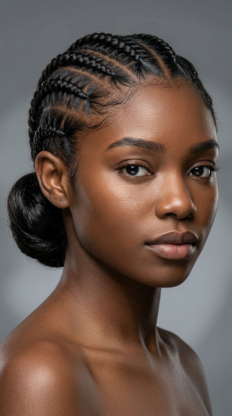 Criss-Cross Cornrows with a Sleek Low Bun