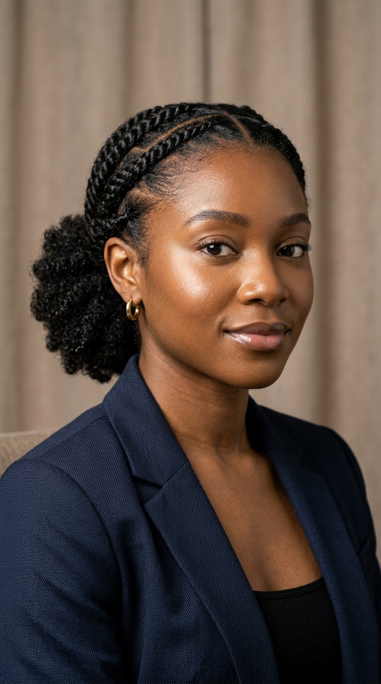 Criss-Cross Flat Twists with Low Bun Puff