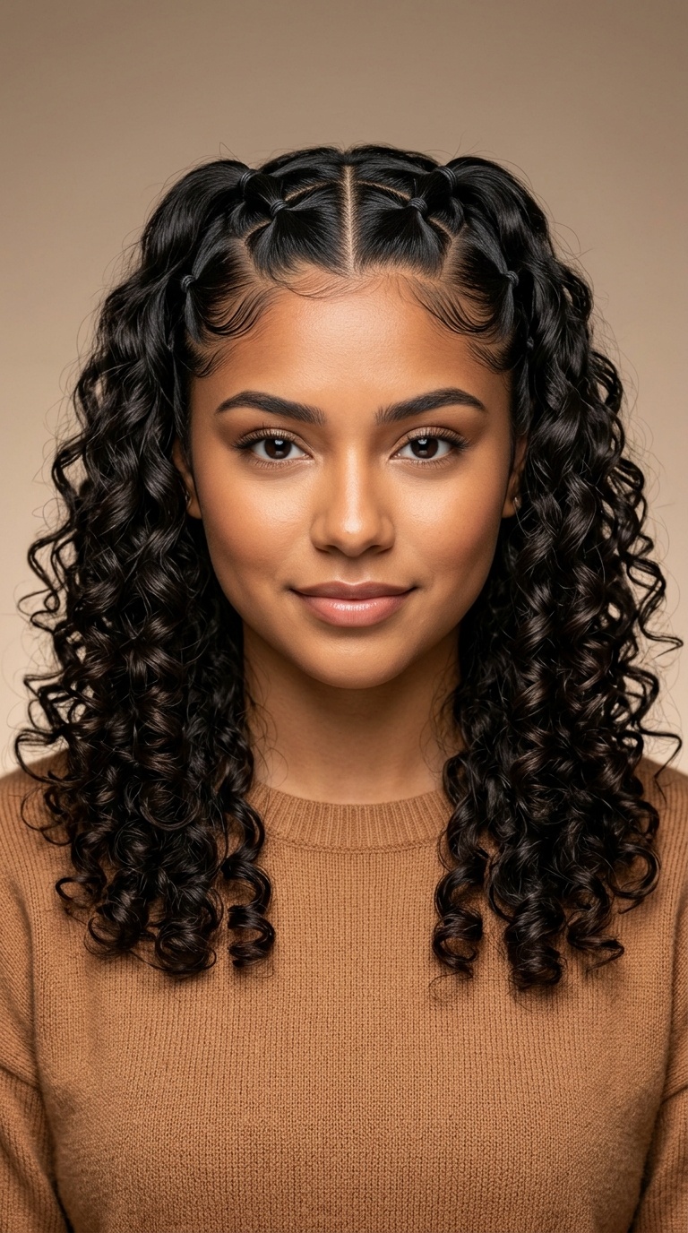 Criss-Cross Front Rubber Band Style with Curls