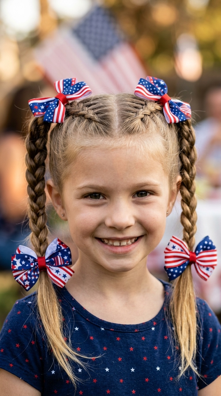 Criss-Cross Pigtails with Patriotic Bows