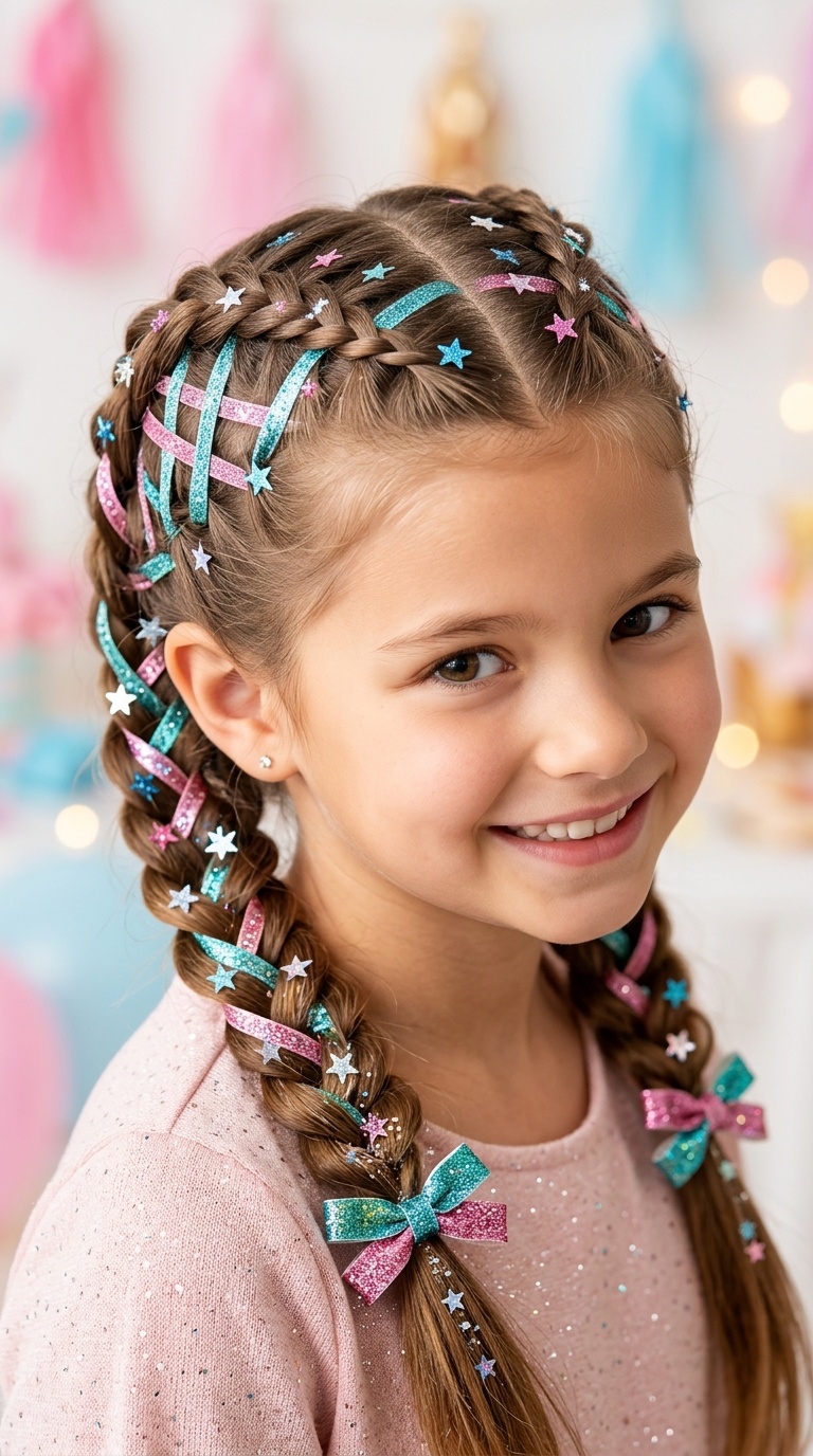 Criss-Cross Ribbon Braids with Star Sequins