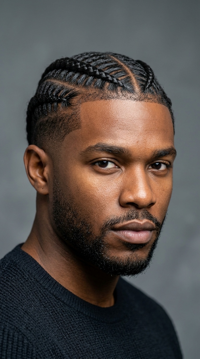 Cross-Over Cornrows with Shadow Fade
