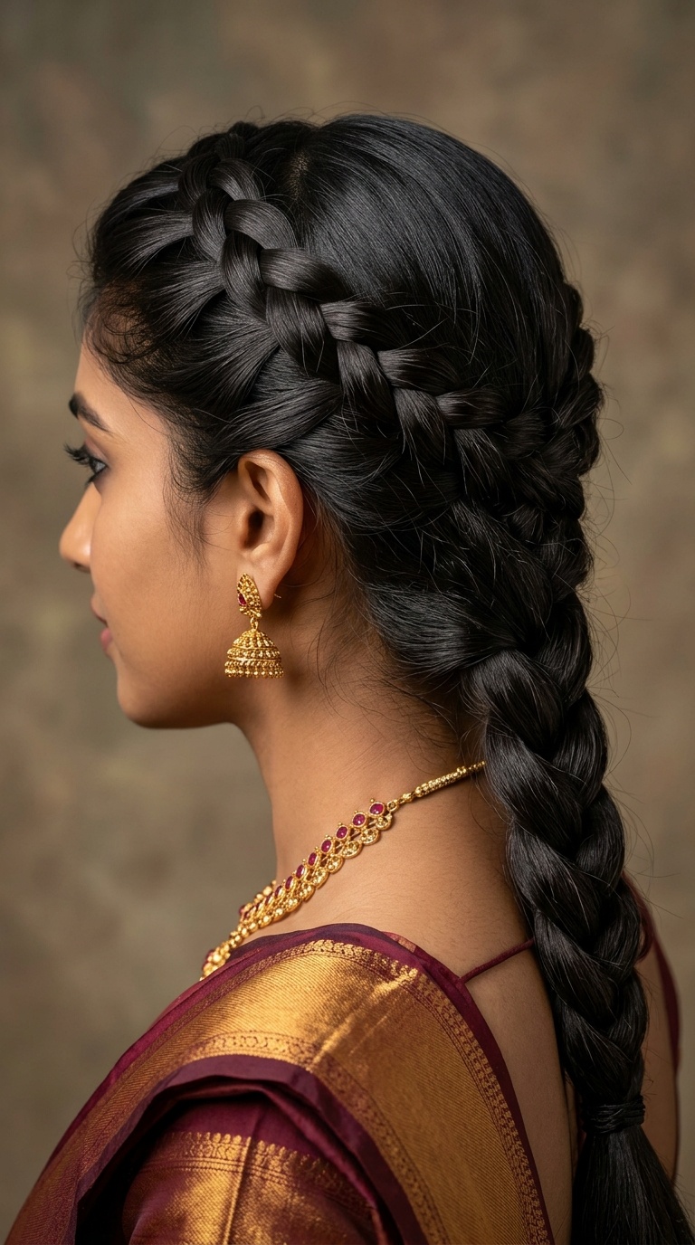Crown Braid into a Low Plait