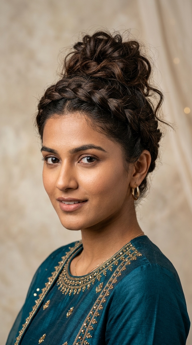 Crown Braid with a Messy Top Knot