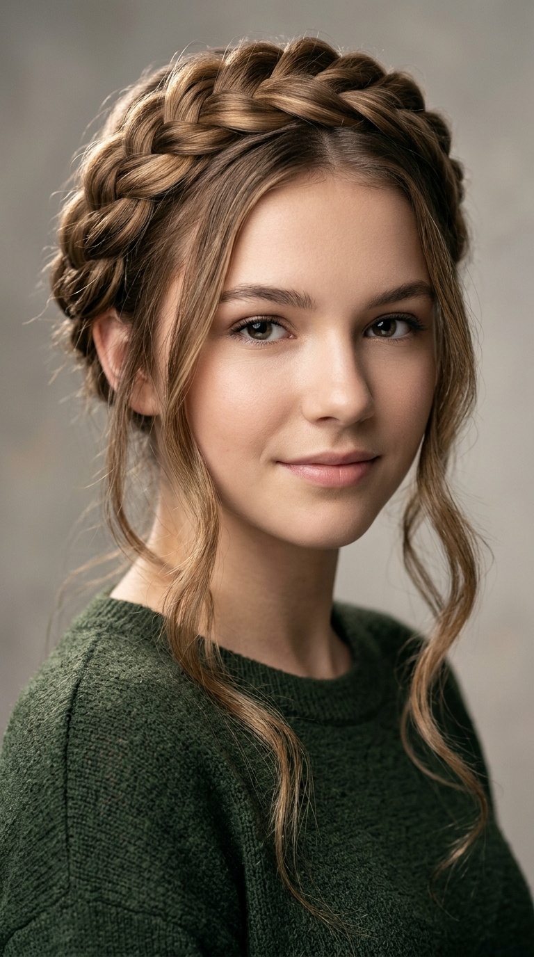 Crown Braid with Cascading Tendrils
