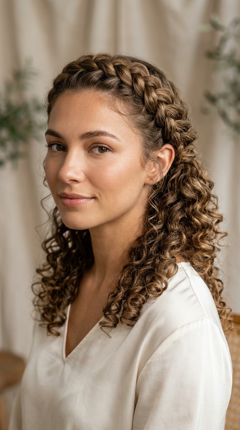 Crown Braid with Curly Back